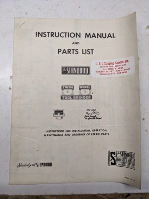 Standard Twin Wheel Tool Grinder Instruction Manual Parts List Book 14Td