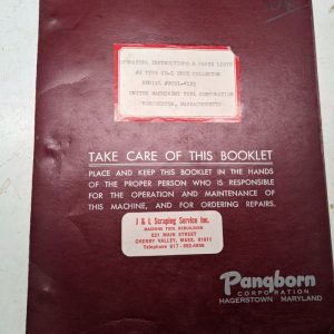 Pangborn Operator Instruction Parts List Manual #2 Cd-1 Dust Collector United