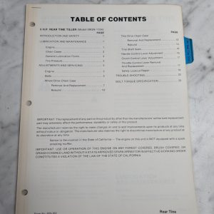 Ford Repair Service Manual 5 Hp Rear Tine Tiller Model 09Gn 1134 1984