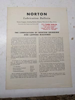 Norton Lubrication Bulletin Guide Grinding & Lapping Machines Recommended Oil