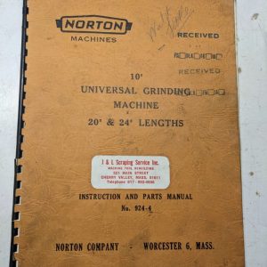 Norton Grinding Machine Operator Service Manual Part List 10” Universal 924-4