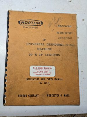 Norton Grinding Machine Operator Service Manual Part List 10” Universal 924-4