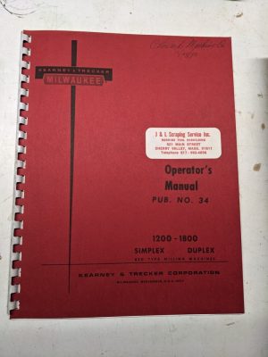 Kearney Trecker Milling Machine Operator Manual 1200-1800 Series Simplex Duplex