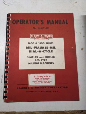 Kearney Trecker Milling Machine Operator Manual 1400 1800 Series Mil-Waukee-Mil