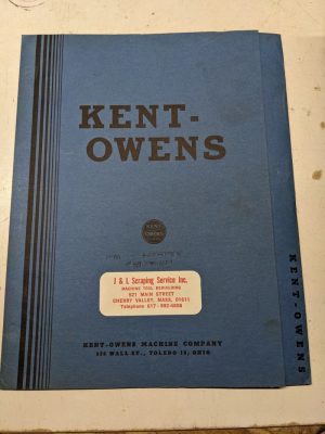 Kent-Owens Milling Machine 1-M 40 Taper Part List Manual Text Only 1955