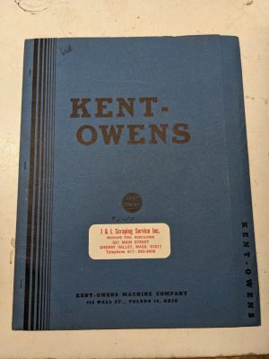 Kent-Owens Milling Machine #2-20 Part List Manual Text Only