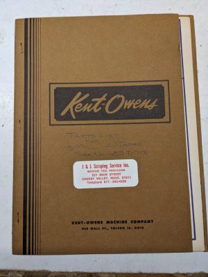 Kent-Owens Milling Machine #1-8 #40 Taper Part List Manual Book Illustrated