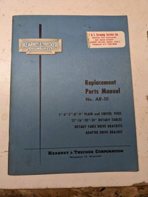 Kearney Trecker Milwaukee Milling Vises Brackets Parts List Book Manual Ar-10