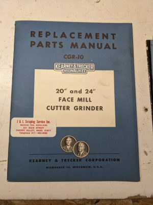 Kearney Trecker Milwaukee Milling Parts List Manual Cgr-10 20 24” Face Cutter