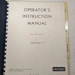 Kingsbury Machine Tool Operator Instruction Manual 14 8 22 23 30 119 128 Model