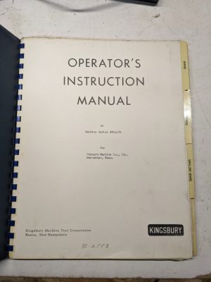 Kingsbury Machine Tool Operator Instruction Manual 14 8 22 23 30 119 128 Model