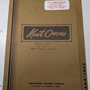 Kent-Owens Machine 2-20 Automatic Milling Parts List Book Manual Catalog 1965