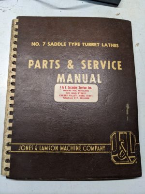 Jones Lamson Machine #7 Saddle Lathe Parts List Service Manual Operator 1964