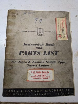 Jones Lamson Machine #7A Saddle Lathe Parts List Service Manual Operator 1951