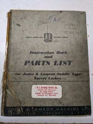 Jones Lamson Machine #7A Saddle Lathe Parts List Service Manual Operator 1938