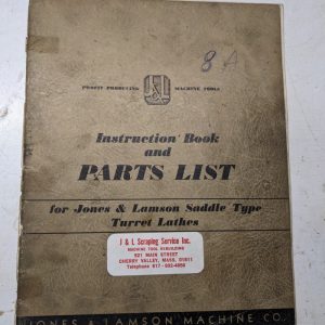 Jones Lamson Machine #8A Saddle Lathe Parts List Manual Operator 1938