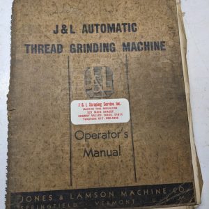 Jones Lamson Machine Thread Grinding Parts List Operator Manual Book 1939
