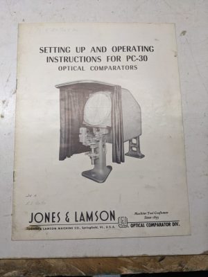 Jones Lamson Setup Operating Instruction Shop Manual Optical Comparator Pc-30