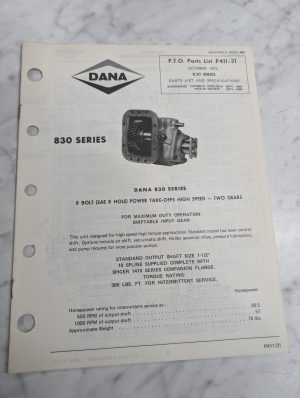 Dana Service/Repair Parts List Catalog Manual Model 830 Series Pto 1972