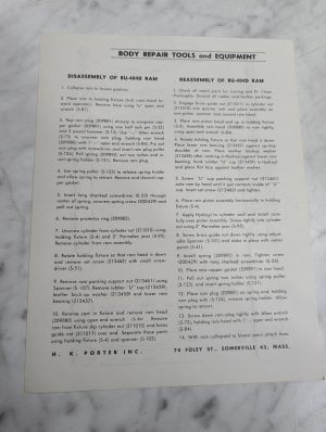 Jack Repair Parts List & Assembly Instructions Model Bu 404D Ram H K Porter