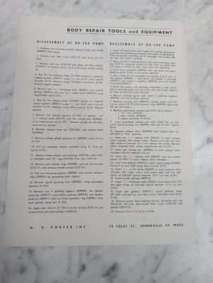 Jack Repair Parts List & Assembly Instructions Model Bu 500 Pump H K Porter