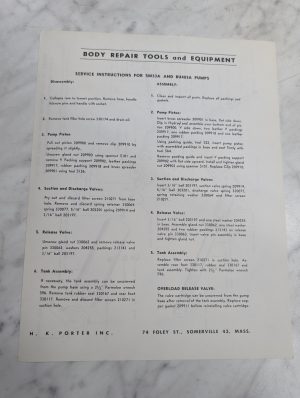 Jack Repair Parts List & Assembly Instructions Model Sm33A Bu403A Pumps Porter