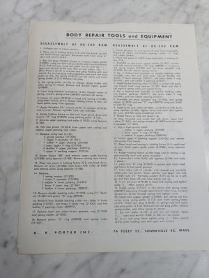 Jack Repair Parts List & Assembly Instructions Model Bu 500 Ram H K Porter