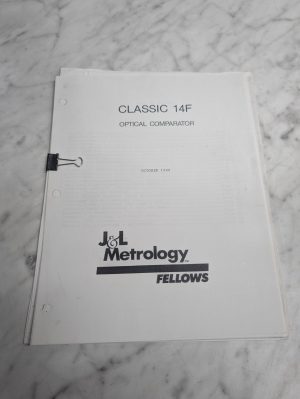 J&L Metrology Fellows Classic 14F Optical Comparator Operator Service Manual