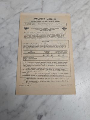 Clinton Engine Owner'S Manual Horizontal Shaft Gem & Clintalloy Engines