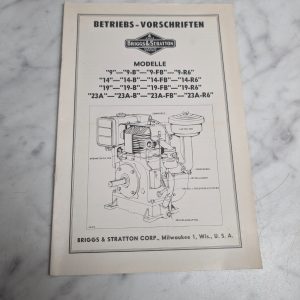 Briggs & Stratton Betriebs Vorschriften Modelle 9 B Fb R6 14 19 23A German