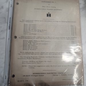 Supplement ~ International Harvester Ih 1We-1 Parts Catalog List Manual Wagner