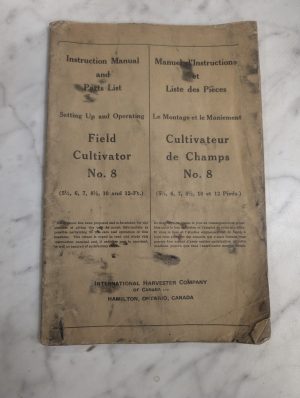 International Harvester Field Cultivator #8 Owner Instruction Manual Parts List