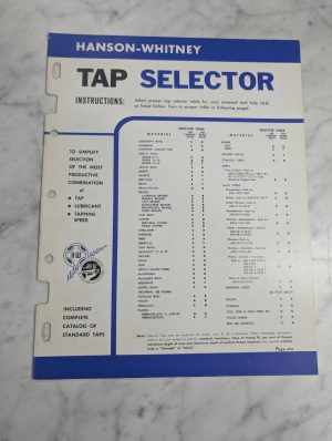 Handson-Whitney Tap Selector Catalog Sales Brochure Literature Machine Tool