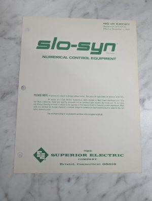 Slo-Syn Numerical Control Equipment Cnc Pl-Ntc167-2 Sales Price List Brochure