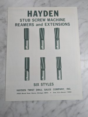 Hayden Stub Screw Machine Reamers & Extensions Six Styles Sales Brochure