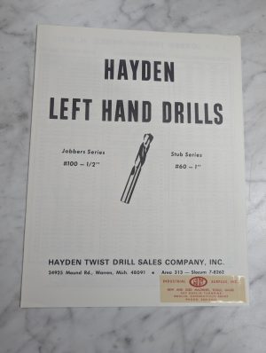 Hayden Left Handed Drills Jobber Stub Sales Brochure Catalog Literature
