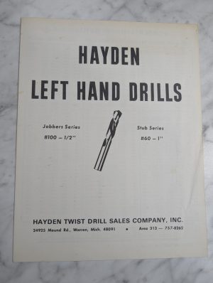 Hayden Left Handed Drills Jobber Stub Sales Brochure Catalog Literature~