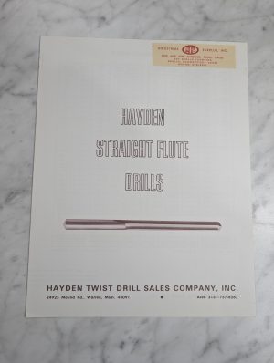 Hayden Straight Flute Drills Sales Brochure Catalog Literature