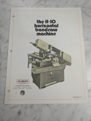 Kalamazoo H-10 Horizontal Band Saw Machine Sales Brochure Catalog #H-73