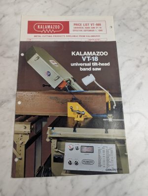 Kalamazoo Vt-18 Universal Tilt Head Band Saw Sales Brochure Catalog Vt-86