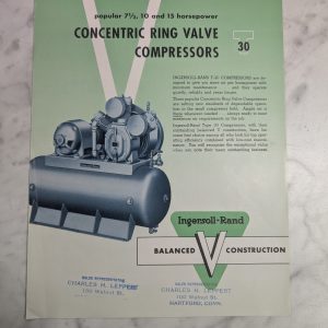 Ingersoll-Rand 7.5-15 Hp Conventric Ring Valve Compressor T30 Sales Brochure~