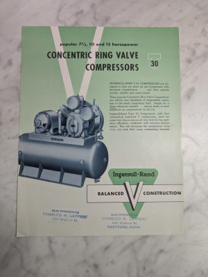 Ingersoll-Rand 7.5-15 Hp Conventric Ring Valve Compressor T30 Sales Brochure~