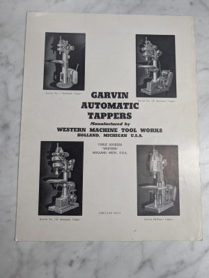 Garvin Automatic Tappers Western Machine Sales Brochure Literature Catalog