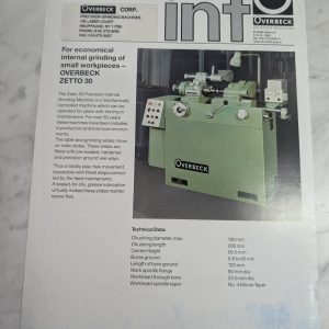 Info Overbeck Sales Brochure Literature Zetto 30 Internal Grinding Machine