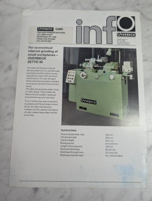 Info Overbeck Sales Brochure Literature Zetto 30 Internal Grinding Machine