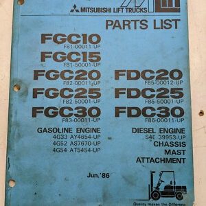 Mitsubishi Forklift Parts List Book Manual Fgc10/15/20/25/30 Fdc20/25/30 1986