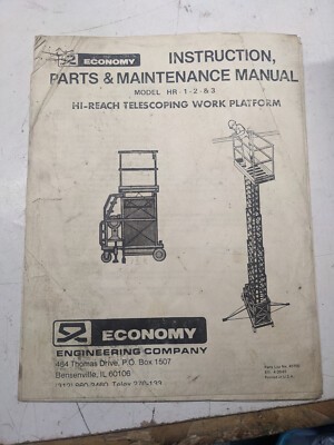 Economy Instruction Parts Maintenance Manual Hr 1 2 3 Model Work Platform 1981
