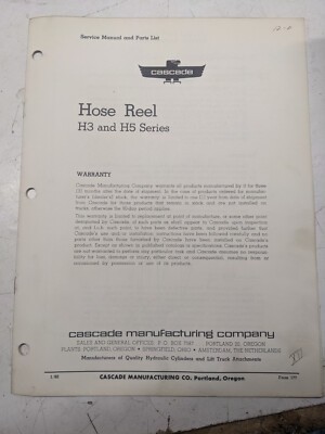 Cascade Service Manual And Parts List Hose Reel H3 H5 Series 177 1960