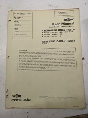 Cascade User Manual Install Service Parts Hose Reel H2C H2H H8H H6H H4H H1H 5033