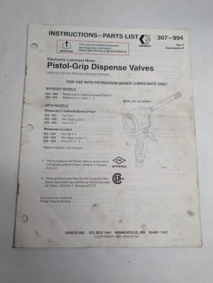 Gracy Pistol Grip Dispense Electronic Lubricant Meter 307-994 Parts List Manual